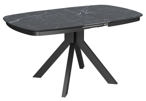 Стол Сохо-2С 120х90 (+32) (царга Черный/МДФ+PVC Черный/Black marble), нога №111Q черный