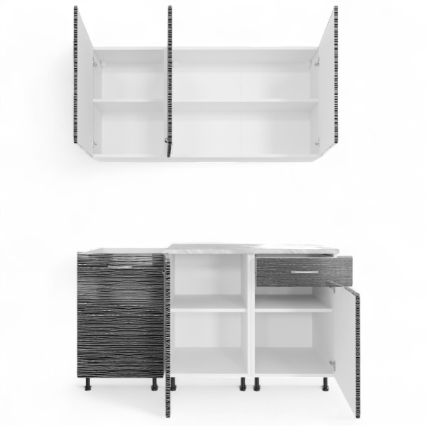 Кухня Комплект №2/1 белый /ЧЕРН СТРАЙП (столеш Этория+сушка+планка) 1,5 м