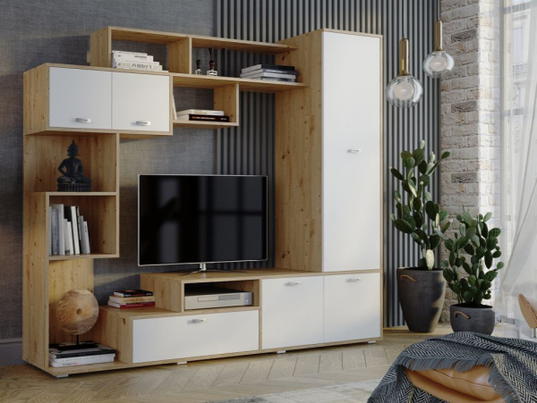 Стенка для гостиной Диско Дуб Дикий/Белый