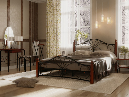 Кровать Фортуна 1 140*200 (с основанием) черный/махагон