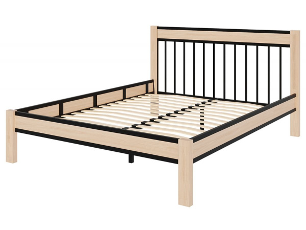 Кровать АГАТА КМД 36 160*200 черный/натуральный (с основанием)