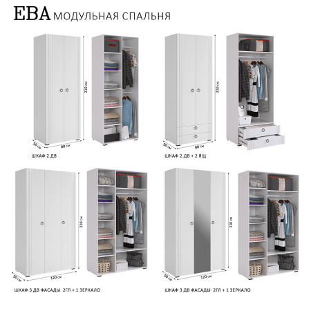 Ева Шкаф 2 дв/104.01/Белое дерево/Белый матовый