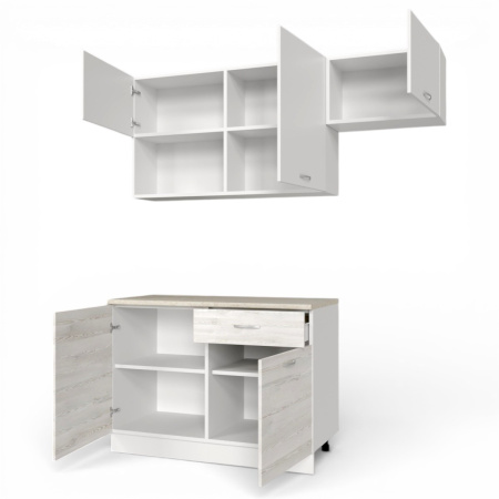 Кухонный гарнитур Темпо №3 Белый/Сосна Лофт/Белый жемчуг/столеш. Берилл бежевый (без мойки) 1,2 м