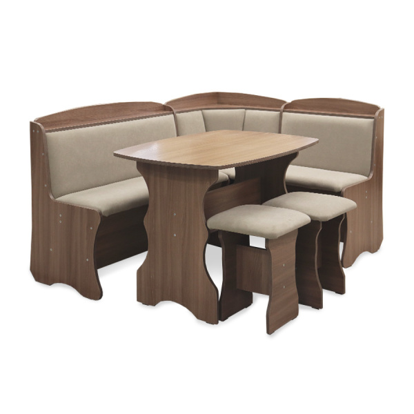 Обеденная группа, Ясень шимо темный (скамья, стол, табурет), ткань в ассорт